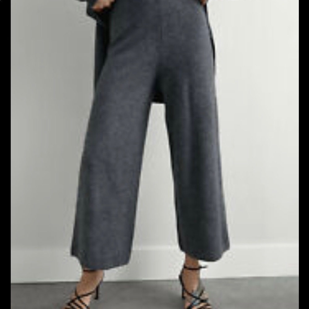 zara knit cullote wide leg high waist grey large